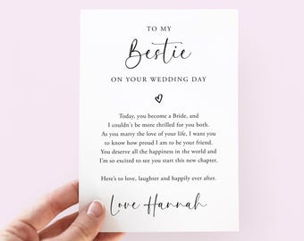 Personalised To My Bestie On Your Wedding Day Card, Bride, From Maid Of Honour, From Bridesmaid Gift, Wedding Morning, Custom Newlywed Card