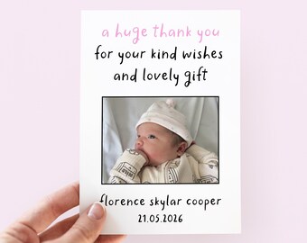 Personalised Thank You New Baby Photo Card | Newborn Photo Name and Birth Date | Baby Announcement Card | Custom Gift from Baby