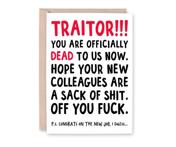 Rude Leaving Card You're Dead to Us Card Traitor Card - Etsy