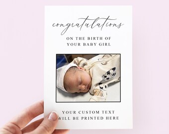 Personalised New Baby Girl Card | Congratulations On The Birth Of Your Baby Girl | Add Baby Photo & Custom Message | Welcome To The World