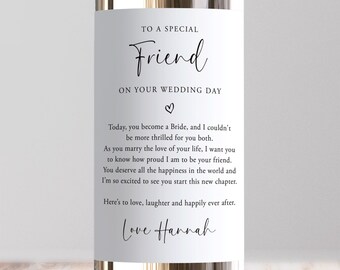 Personalised To A Special Friend On Your Wedding Day Wine Label, From Bridesmaid Gift, Bride Wedding Morning, Custom Newlywed, Best Friend