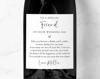 Personalised To A Special Friend On Your Wedding Day Prosecco Champagne Label, From Bridesmaid Gift, Bride Wedding Morning, Newlywed