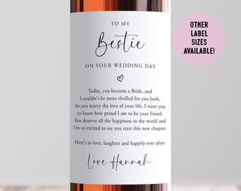 Personalised To My Bestie On Your Wedding Day Wine Label, From Maid Of Honour, From Bridesmaid Gift, Wedding Morning, Custom Newlywed