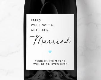 Pairs Well With Getting Married Champagne Prosecco Label, Personalised Wedding Congratulations Gift, Mr & Mrs, Bride and Groom, Newlyweds