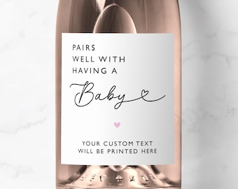 Pairs Well With Having A Baby Champagne Prosecco Label, Personalised Pregnancy Announcement, New Baby Congratulations Gift, Baby Girl Reveal
