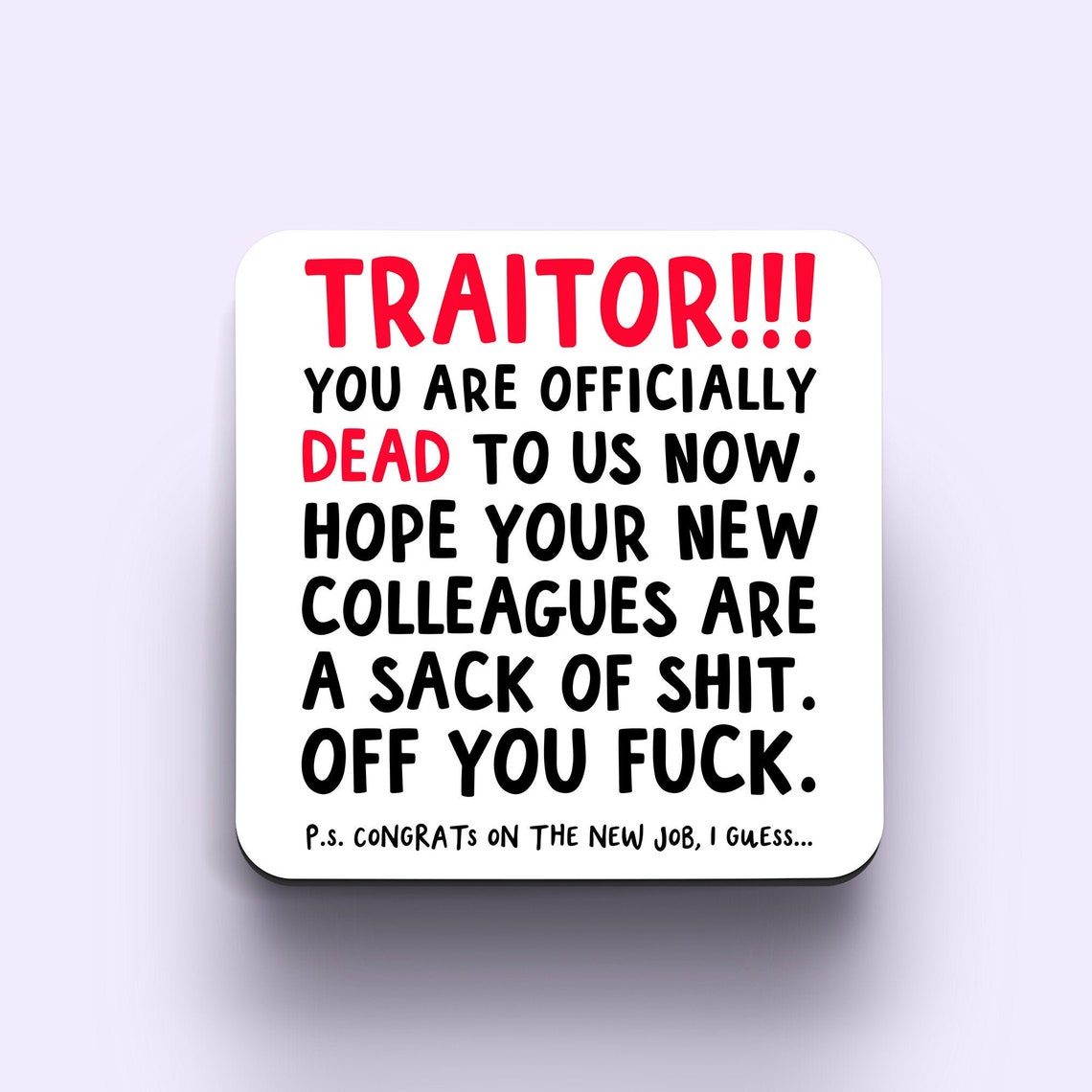 Traitor Colleague Leaving New Job Coaster Rude Leaving Etsy UK