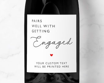Pairs Well With Getting Engaged Champagne Prosecco Label, Personalised Engagement Congratulations, Sister, Brother, Friend, Son, Daughter
