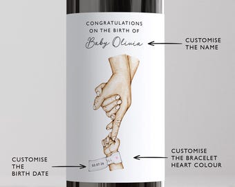 Personalised New Baby Congratulations Wine Label, Custom Name and Birth Date, Maternity Leave, New Parents, New Mum, It's A Boy, It's A Girl