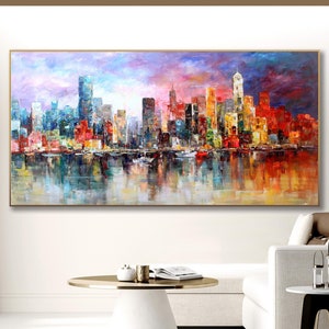 Manhattan New York NYC Skyline Artwork Original Oil Painting - Etsy