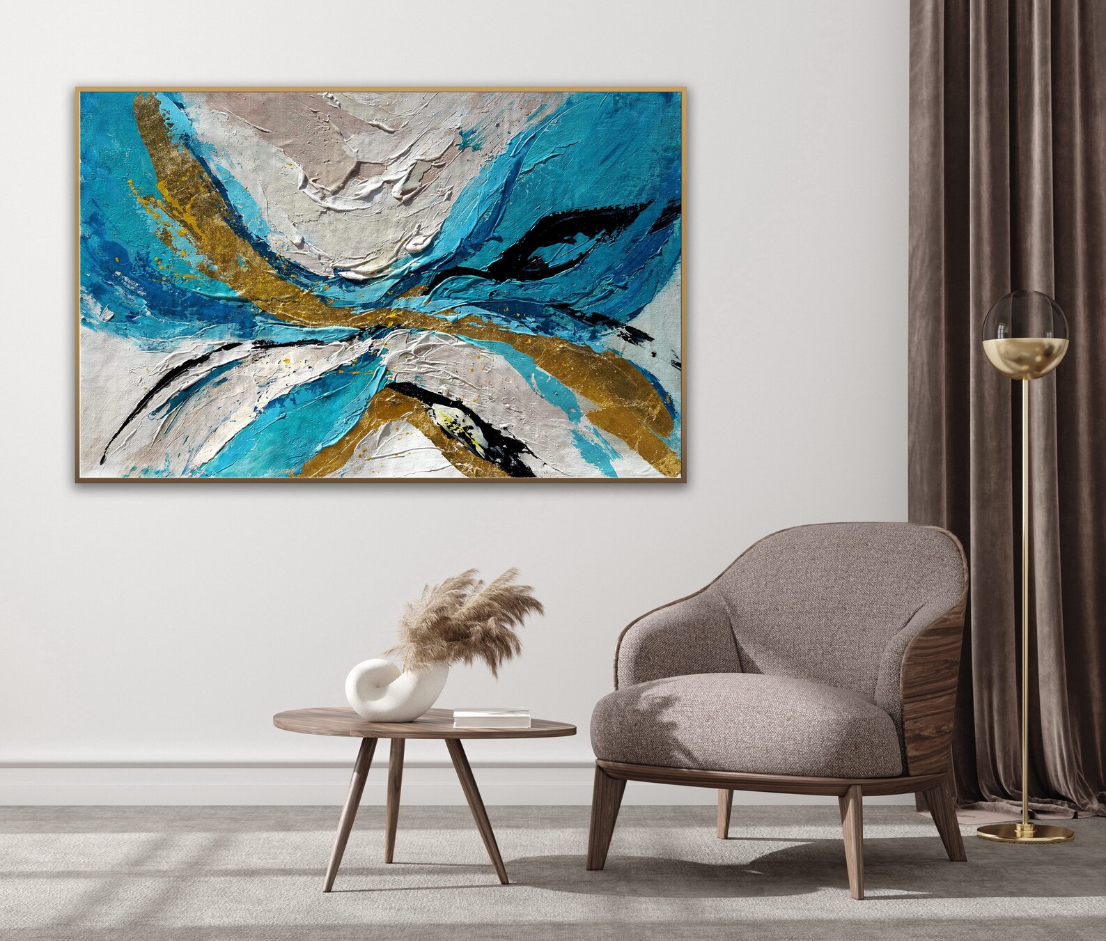 Teal Gold Wall Art Teal Gold Painting Teal Color Abstract Etsy