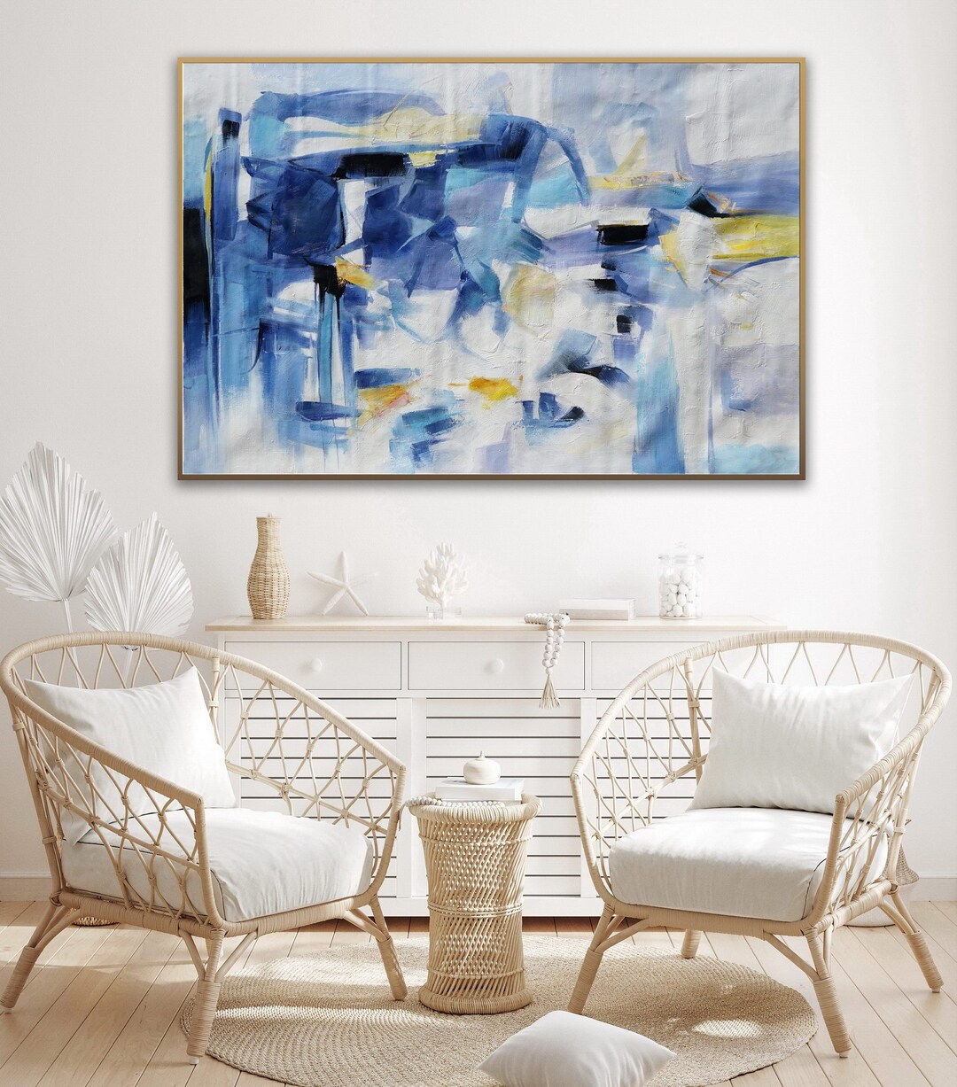 White Blue Painting White Blue Wall Art White Blue Canvas Etsy