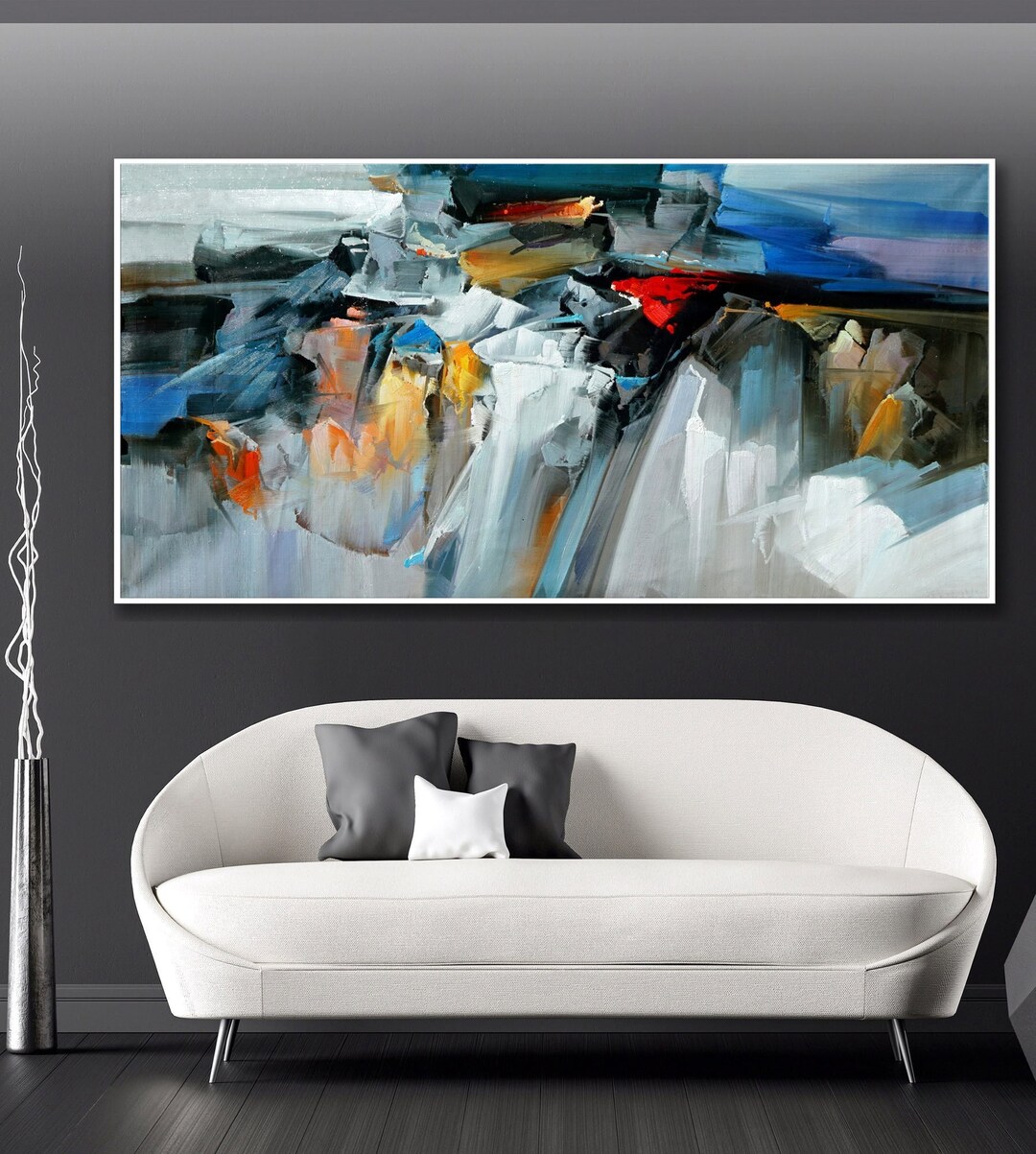 Blue Gray Painting Blue Gray Wall Art Blue Gray Canvas Art Etsy