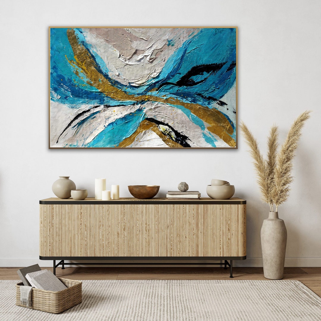 Teal Gold Wall Art Teal Gold Painting Teal Color Abstract Etsy