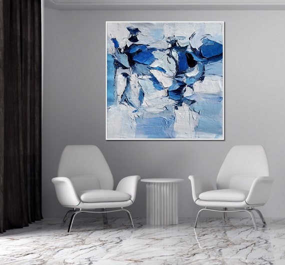 Blue White Wall Art Blue White Painting Blue White Canvas Etsy