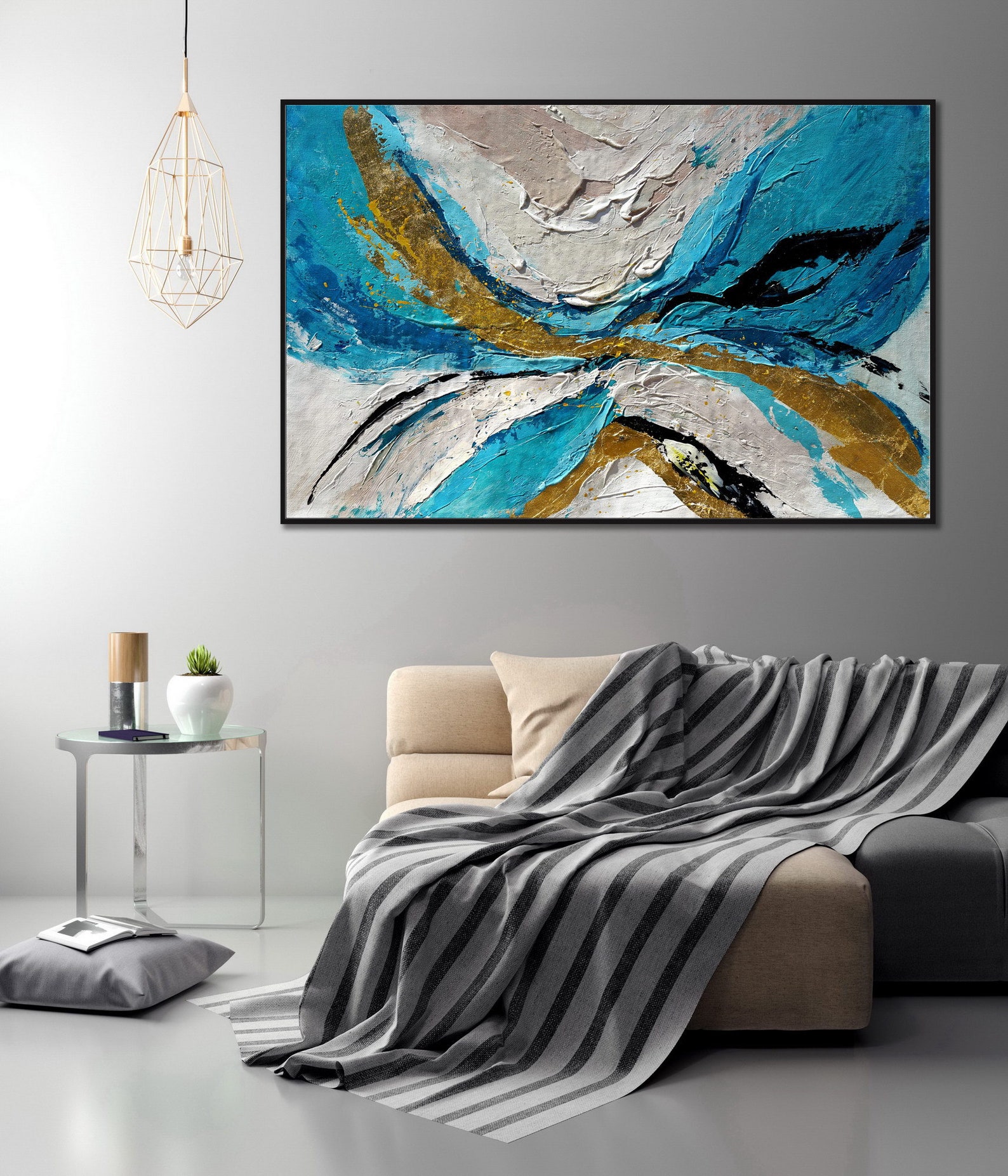 Teal Gold Wall Art Teal Gold Painting Teal Color Abstract Etsy