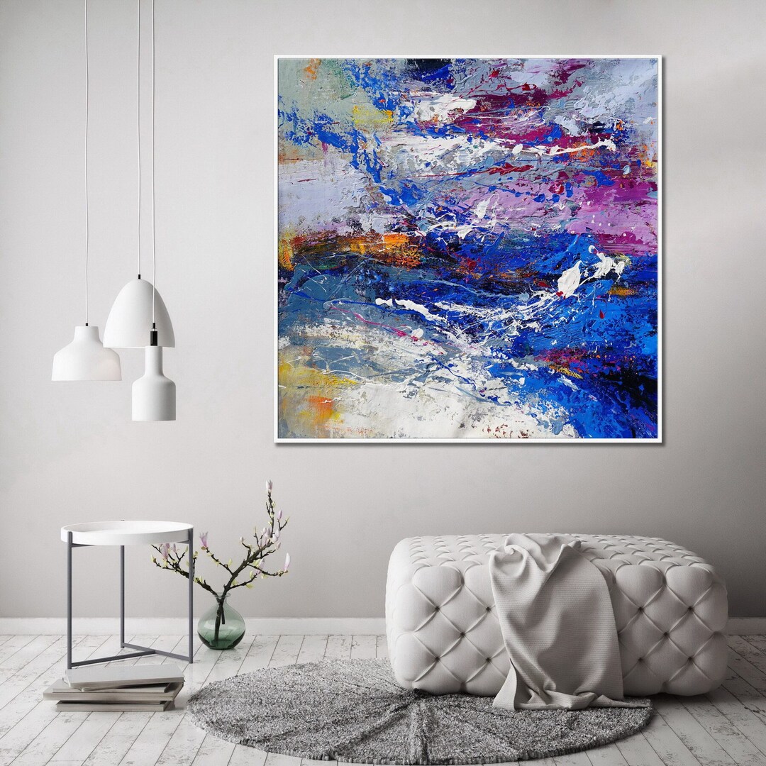 Blue Purple Painting Blue Purple Wall Art Blue Purple Canvas Etsy