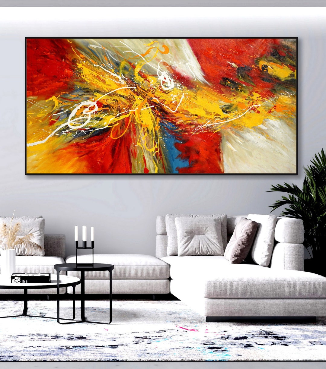 Orange Yellow Painting Bright Colorful Abstract Wall Art Large Etsy
