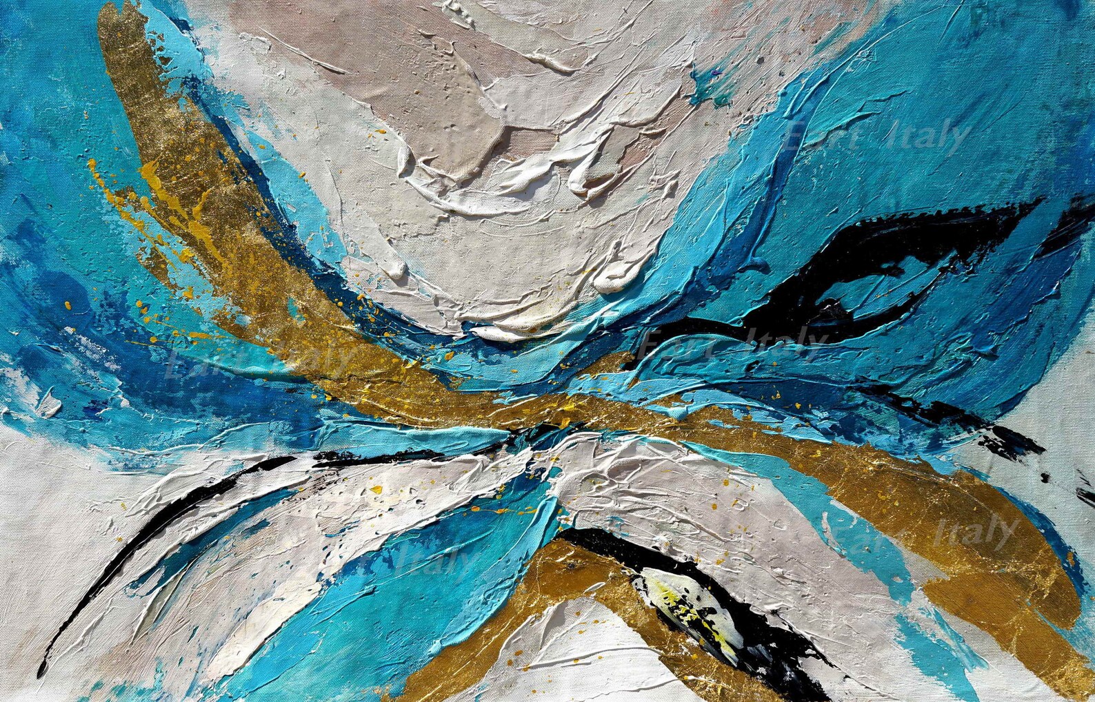 Teal Gold Wall Art Teal Gold Painting Teal Color Abstract Etsy