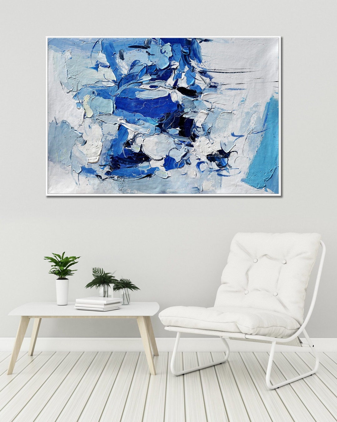Blue and White Wall Art Blue and White Abstract Painting Etsy
