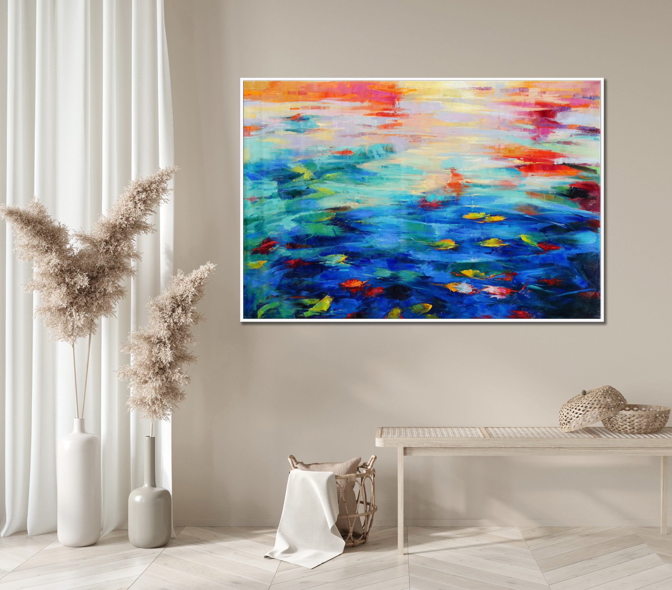 Framed Colorful Wall Art Oil Painting on Canvas Blue Extra Etsy