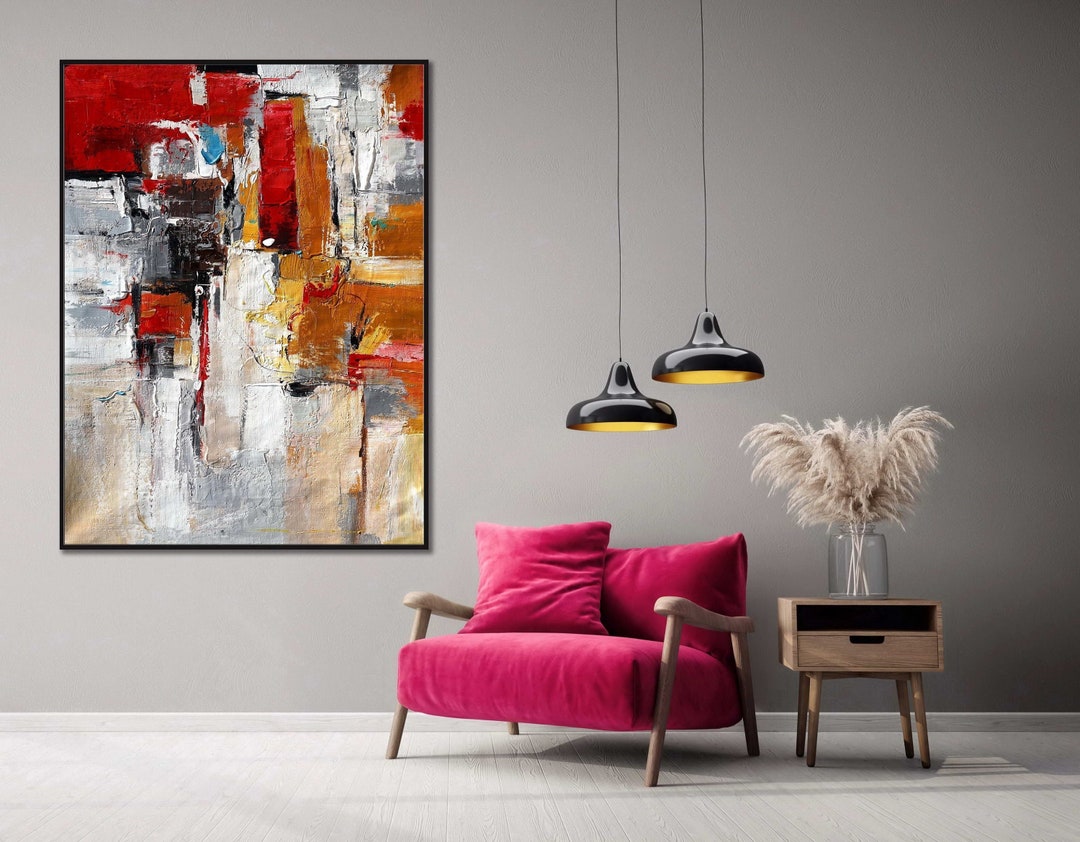 Modern Art Red Modern Canvas Red Modern Red Wall Art Red Etsy