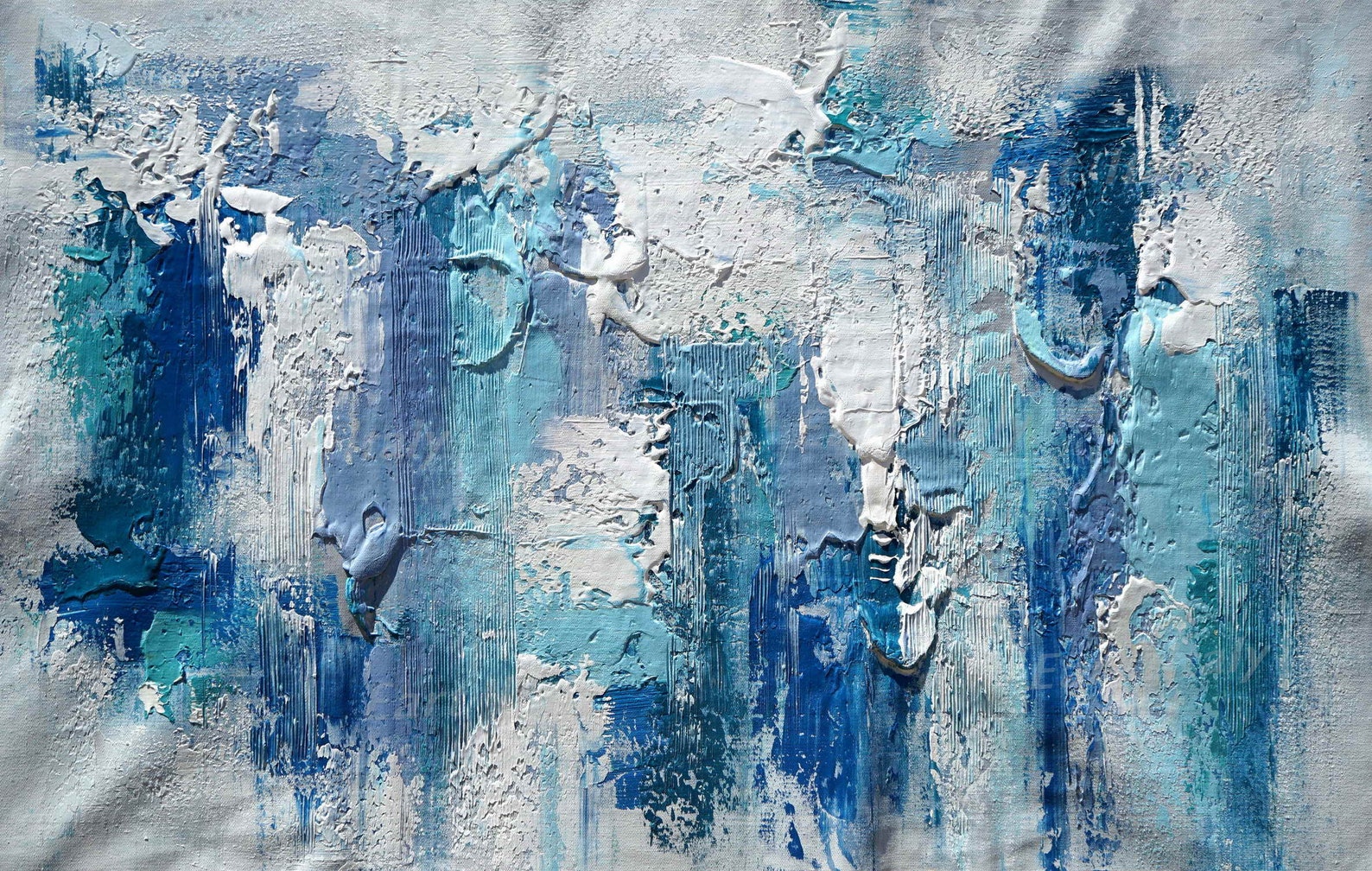 Blue White Painting Blue White Wall Art Blue White Canvas Etsy