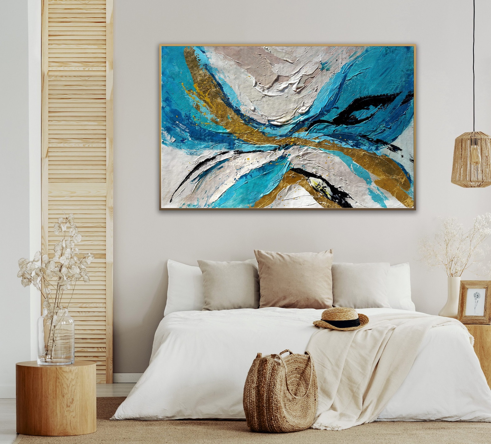 Teal Gold Wall Art Teal Gold Painting Teal Color Abstract Etsy
