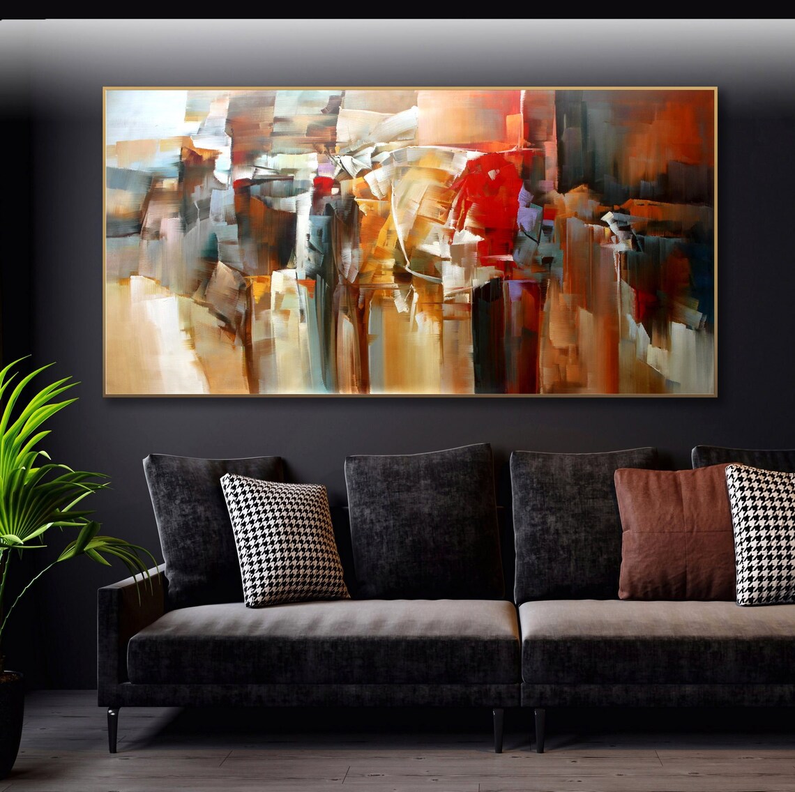 Golden Brown Abstract Wall Art Extra Large Panoramic Oil - Etsy