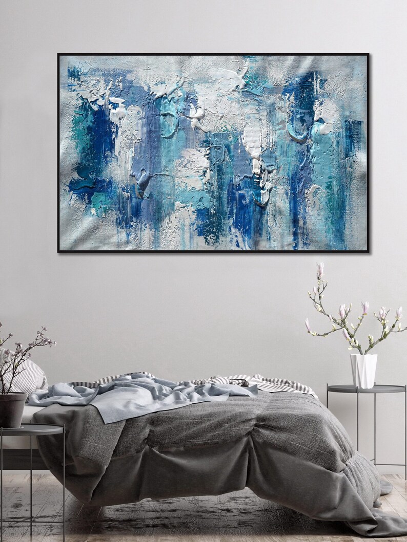 Blue White Painting Blue White Wall Art Blue White Canvas Etsy