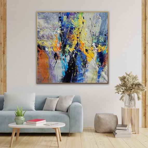 Yellow Blue Painting Yellow Blue Wall Art Yellow Blue Canvas Etsy