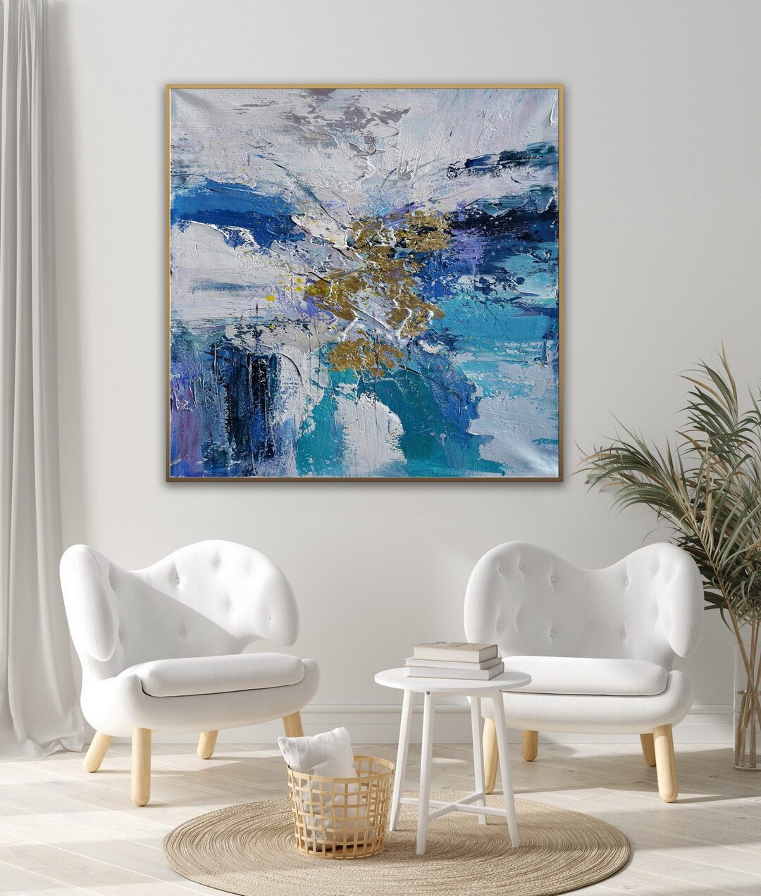 Blue White Gold Wall Art Blue White Gold Canvas Art Blue Etsy