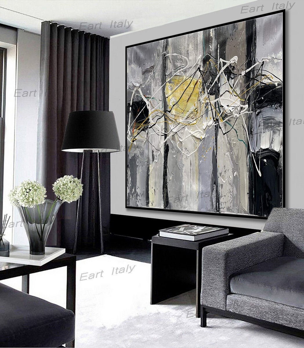 Black Gray Abstract Wall Art Oversize Thick Textured Acrylic Etsy