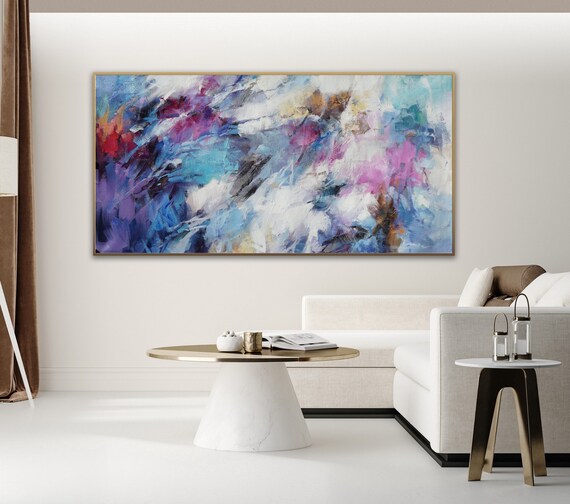 Oversize Abstract Wall Art Soft Color Tones Extra Large Brush Stroke  Oil Painting on Canvas Artwork Modern Blue Yellow Orange