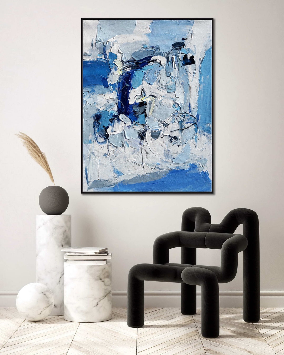 Light Blue Abstract Art Light Blue Painting Blue and White Etsy