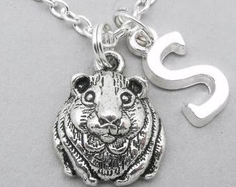 Guinea pig / hamster charm initial necklace | guinea pig pendant | personalised hamster necklace | guinea pig jewelry | letter | birthstone