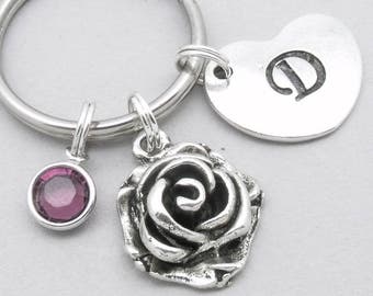 3D Rose heart initial keyring | rose keychain | personalised rose keyring | rose accessory | rose gift | letter | birthstone