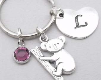 Koala heart initial keyring | koala keychain | personalised koala keyring | koala accessory | koala gift | letter | birthstone