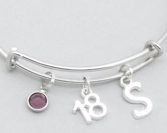 18th birthday monogram initial bracelet | 18th birthday jewelry | 18th bangle | personalised 18th gift | eighteenth | 18th gift for girl
