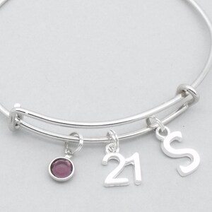 21st birthday monogram initial bracelet 21st birthday jewelry 21st bangle personalised 21st gift birthstone image 1