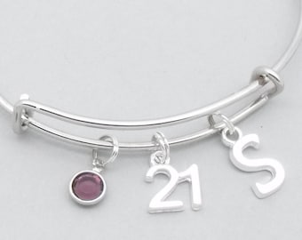 21st birthday monogram initial bracelet | 21st birthday jewelry | 21st bangle | personalised 21st gift | birthstone