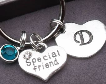 Special friend heart initial keyring | special friend keychain | personalised friend keyring | special friend gift | letter | birthstone