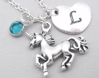 Unicorn necklace | unicorn pendant | unicorn gift | personalised heart initial unicorn necklace | unicorn jewelry | birthstone