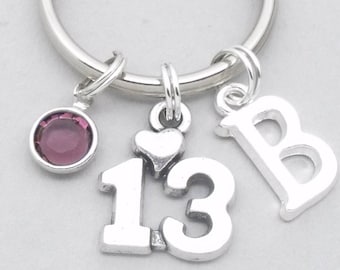 13th birthday keyring | 13th keychain | personalised 13th birthday gift | thirteenth birthday | 13th gift for girl | monogram initial