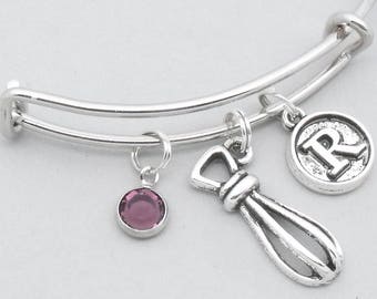 Whisk bracelet with vintage style initial | whisk jewellery | baking bracelet | baker's gift | personalised baking jewellery