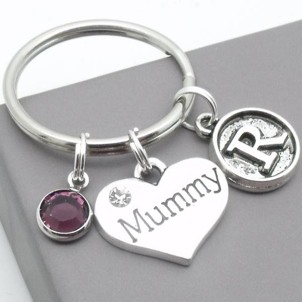 Mummy vintage style initial heart keyring | mummy keychain | personalised mummy keyring | mummy accessory | mummy gift | letter | birthstone