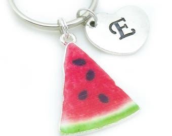 Watermelon keyring | watermelon keychain | personalised watermelon gift | fruit keyring | fruit keychain | heart initial