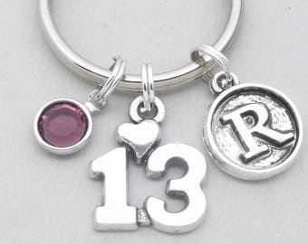 13th birthday keyring | 13th keychain | personalised 13th birthday gift | thirteenth birthday | 13th gift for girl | vintage style initial