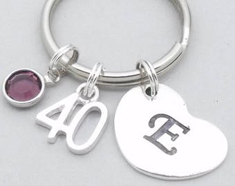 40th birthday keyring | 40th keychain | personalised 40th birthday gift | 40th gift | heart initial