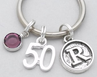 50th birthday keyring | 50th keychain | personalised 50th birthday gift | 50th gift | vintage style initial