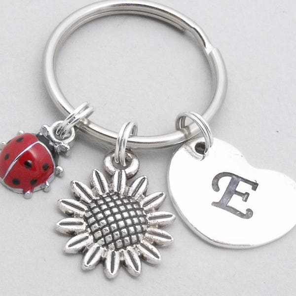 Ladybird keyring | ladybird keychain | personalised ladybird gift | red enamel ladybird | heart initial